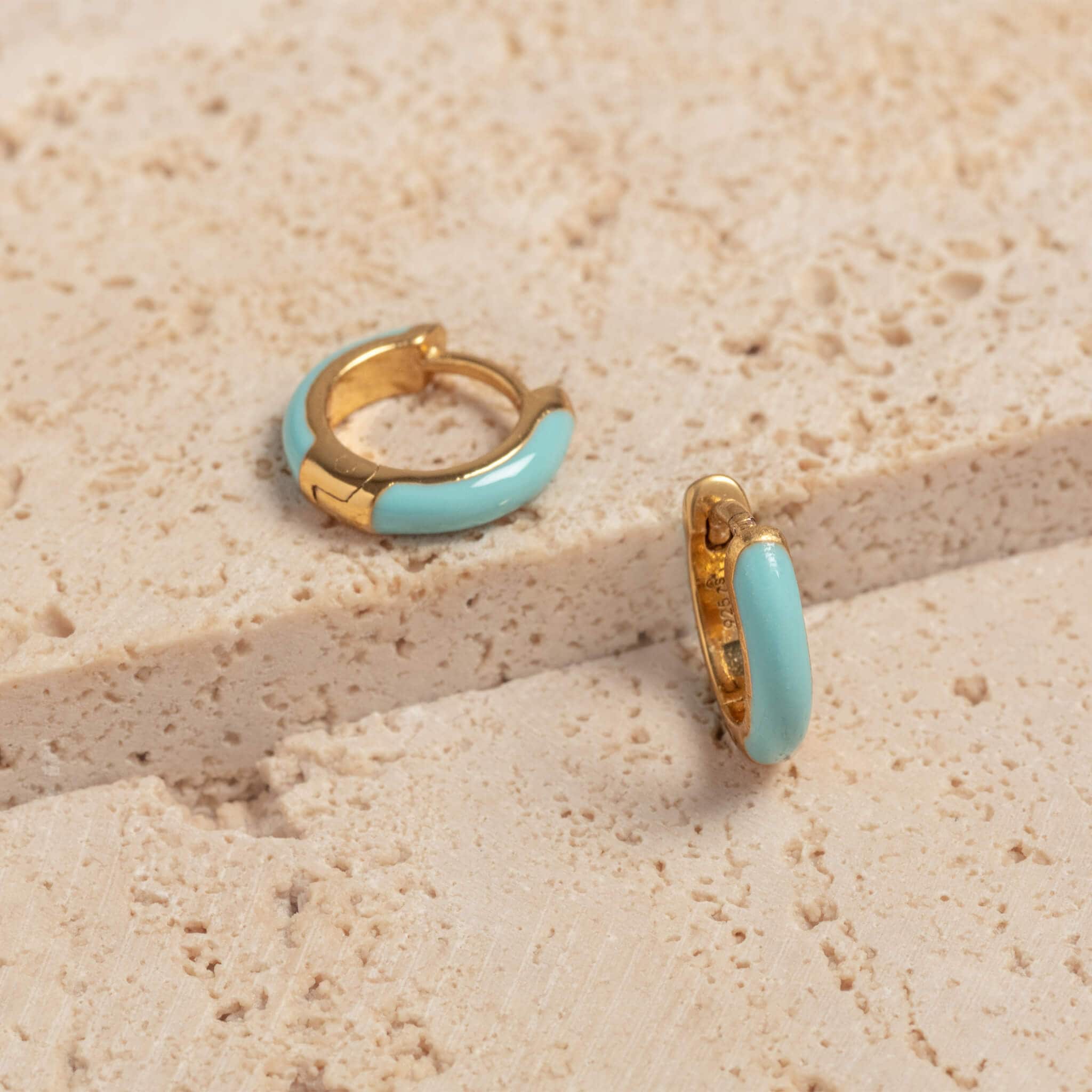 Turquoise Enamel Gold Vermeil Huggie Hoop Earrings