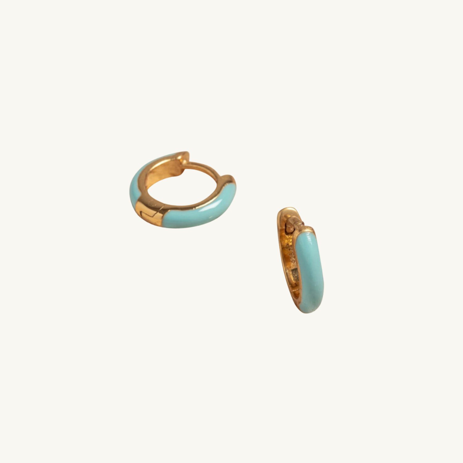 Turquoise Enamel Gold Huggie Earrings