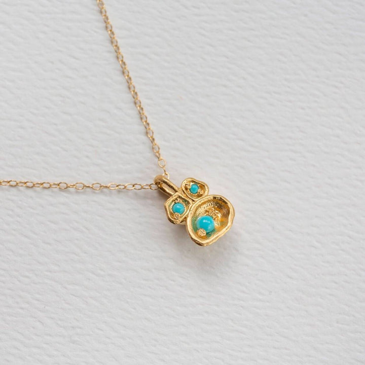 Turquoise and Gold Lichen Birthstone Pendant Necklace