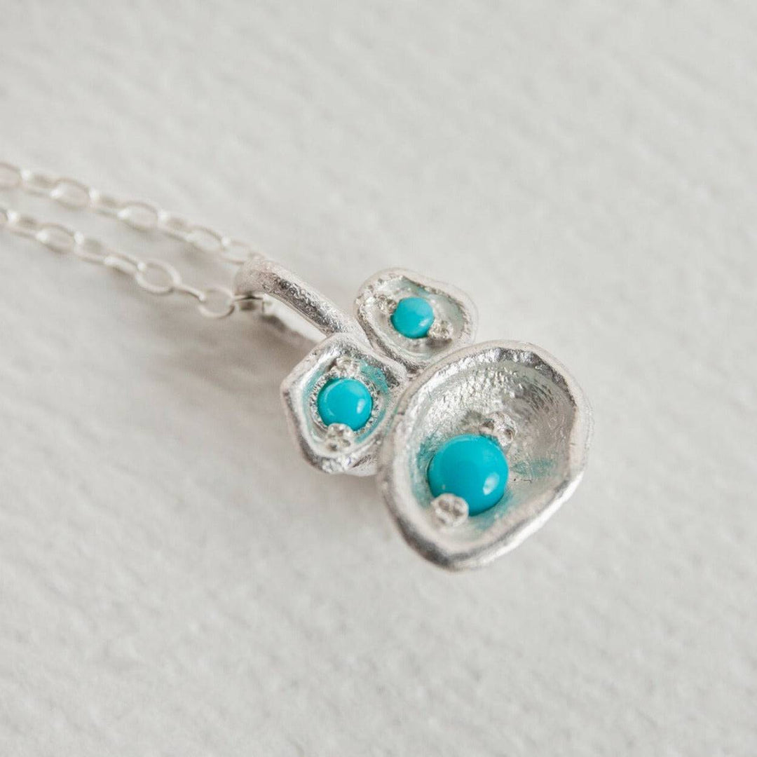 Turquoise and Silver Lichen Pendant Necklace - close up