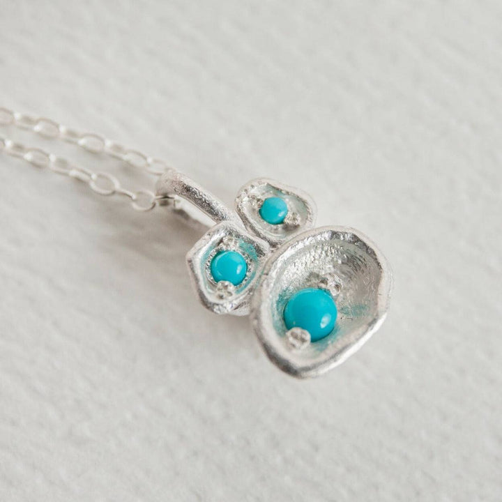 Turquoise and Silver Lichen Pendant Necklace - close up