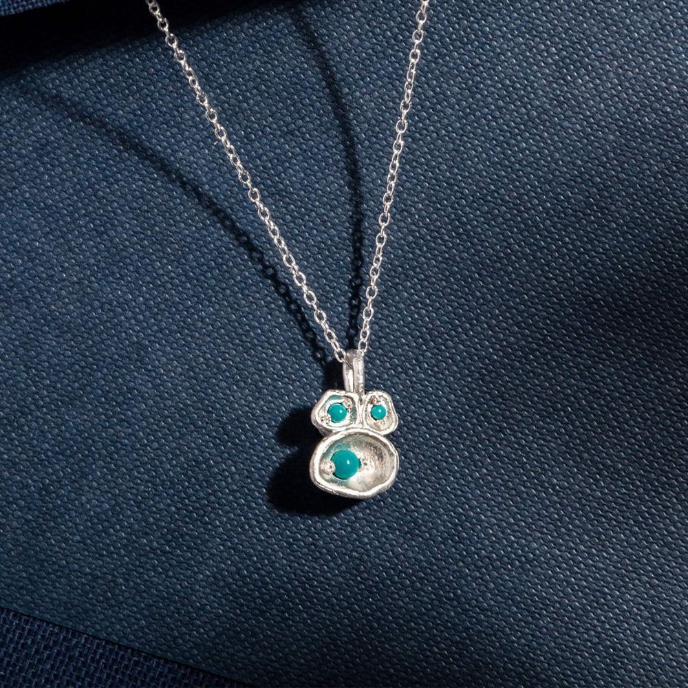 Turquoise and Silver Lichen Birthstone Pendant Necklace