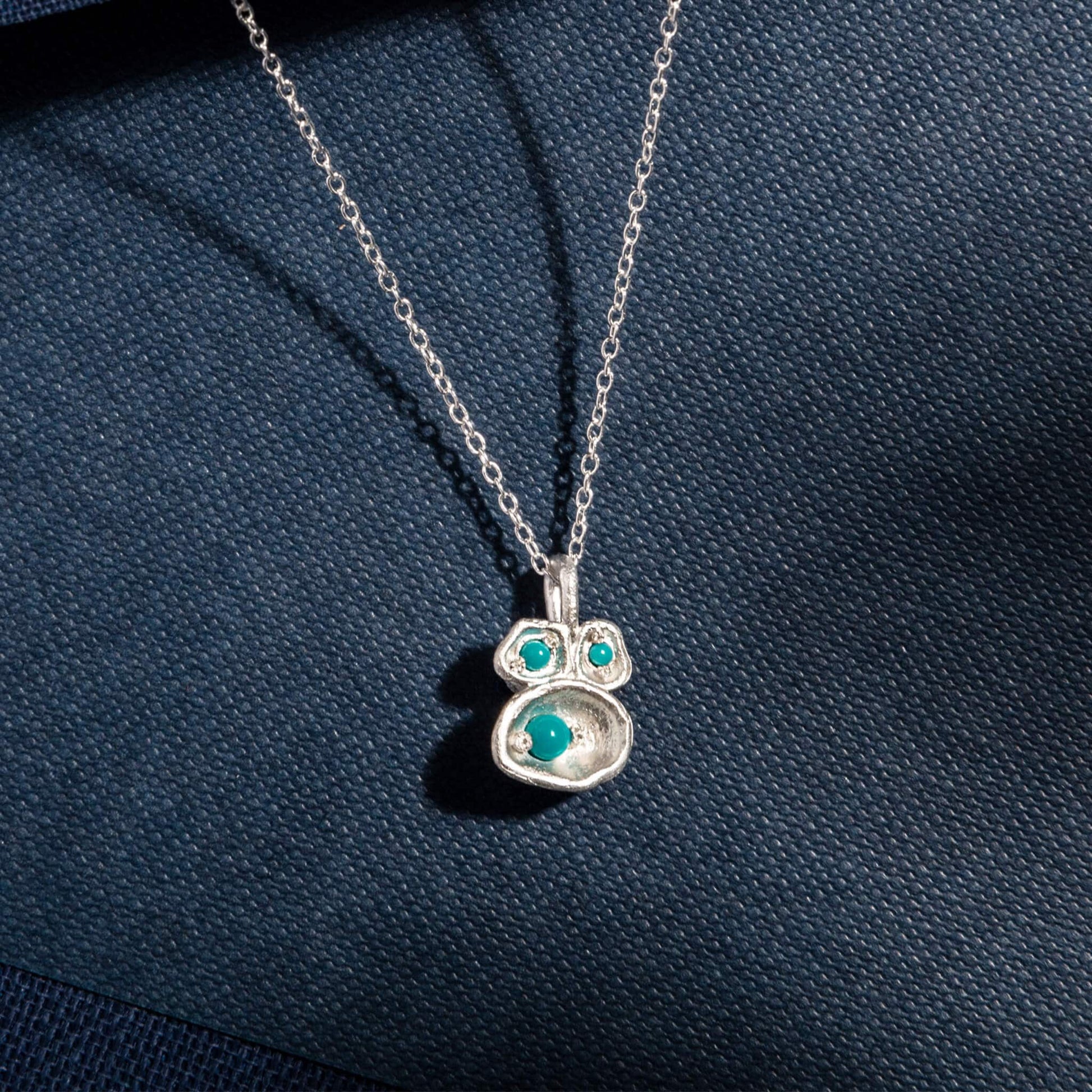 Turquoise and Silver Lichen Birthstone Pendant Necklace