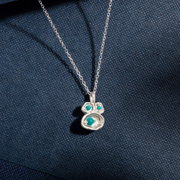 Turquoise and Silver Lichen Birthstone Pendant Necklace