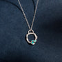 Turquoise and Silver Branch Birthstone Circle Necklace - Small