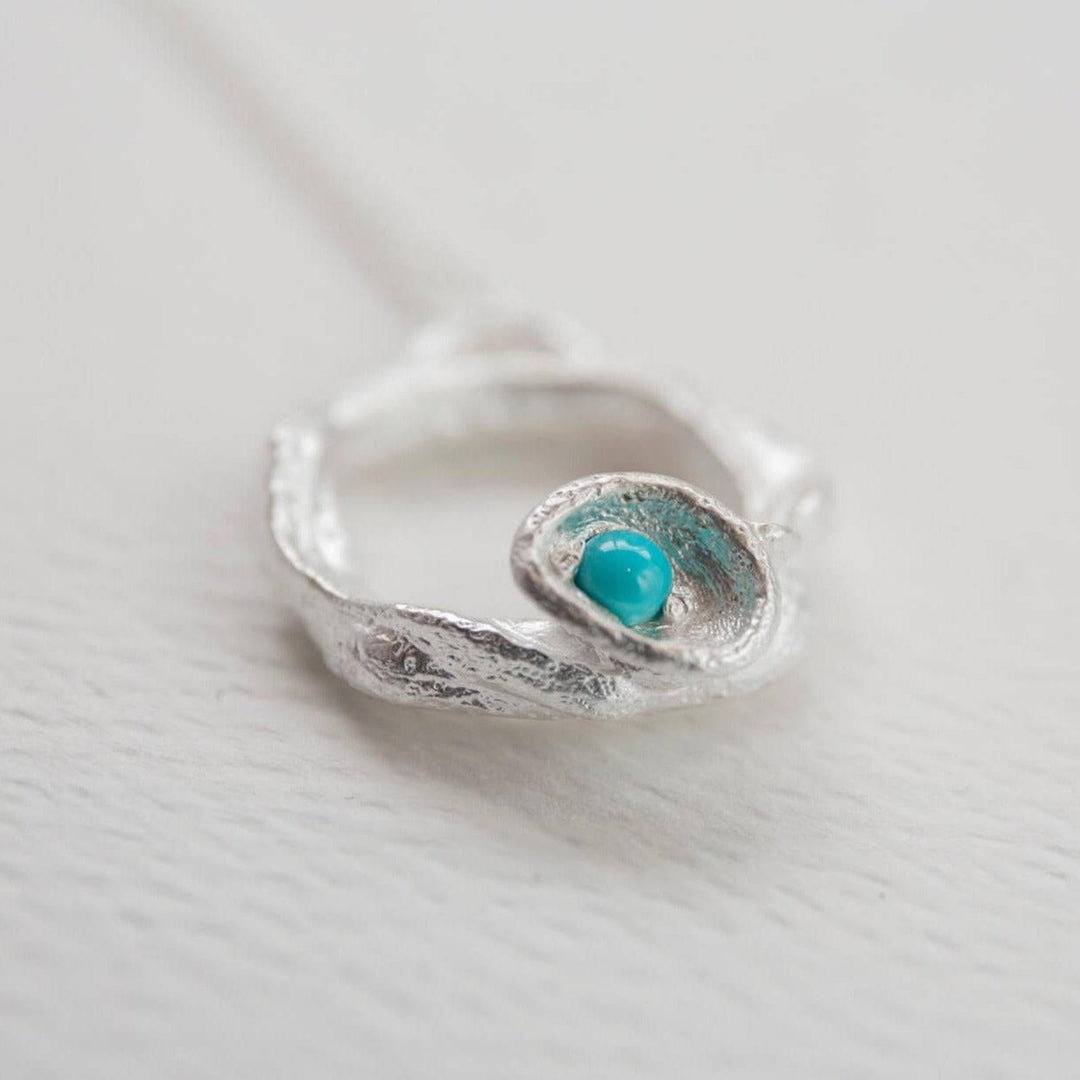 Turquoise and Silver Branch Birthstone Circle Necklace - Large -close up
