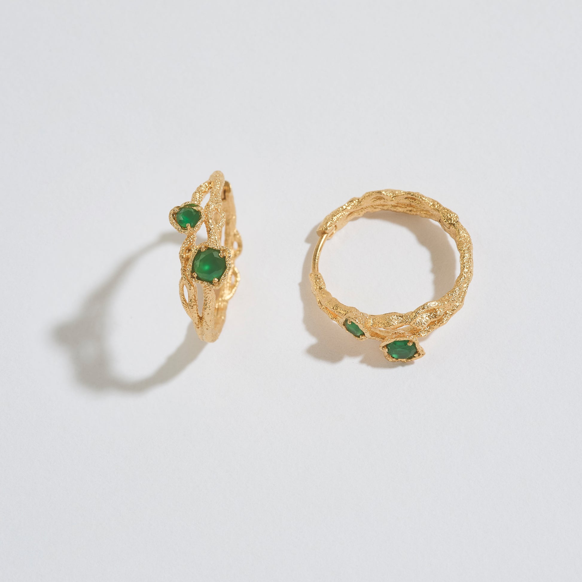 Chalcedony Twisted Branch Gold Hoops