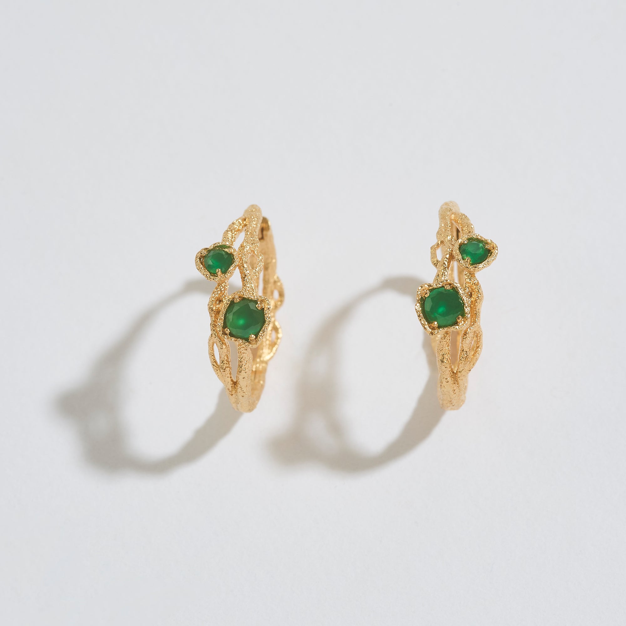 Chalcedony Twisted Branch Gold Hoops