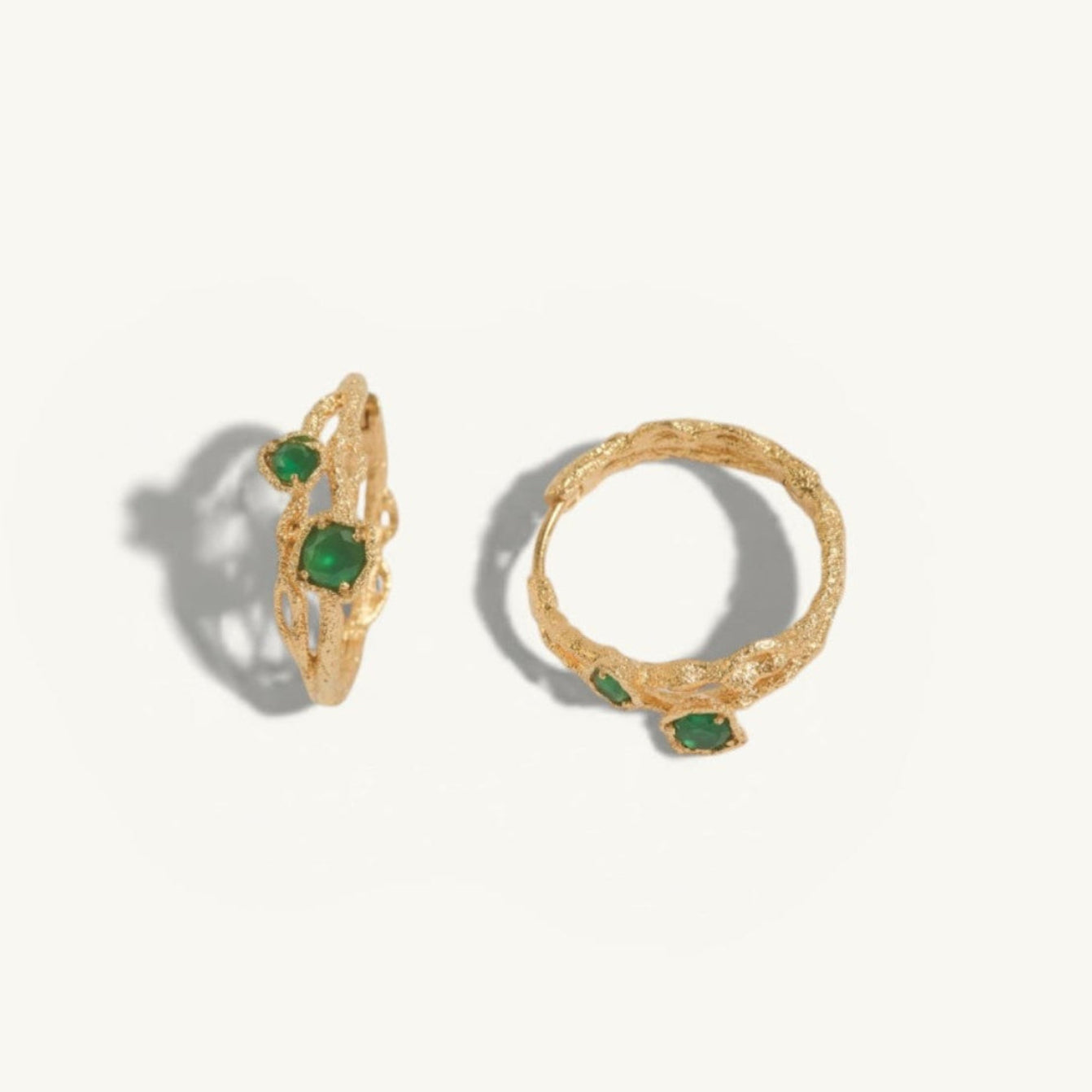 Chalcedony Twisted Branch Gold Hoops