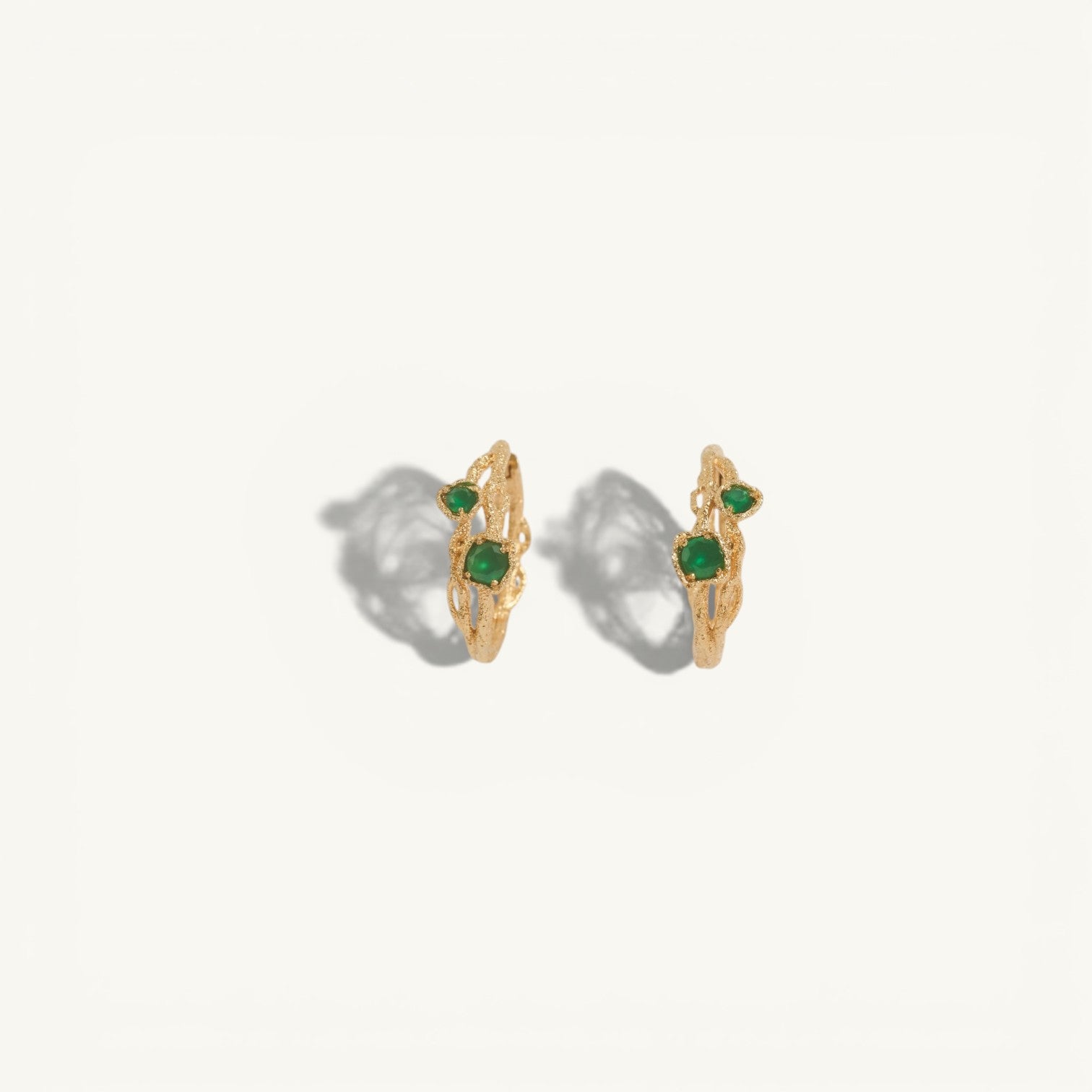 Chalcedony Twisted Branch Gold Hoops
