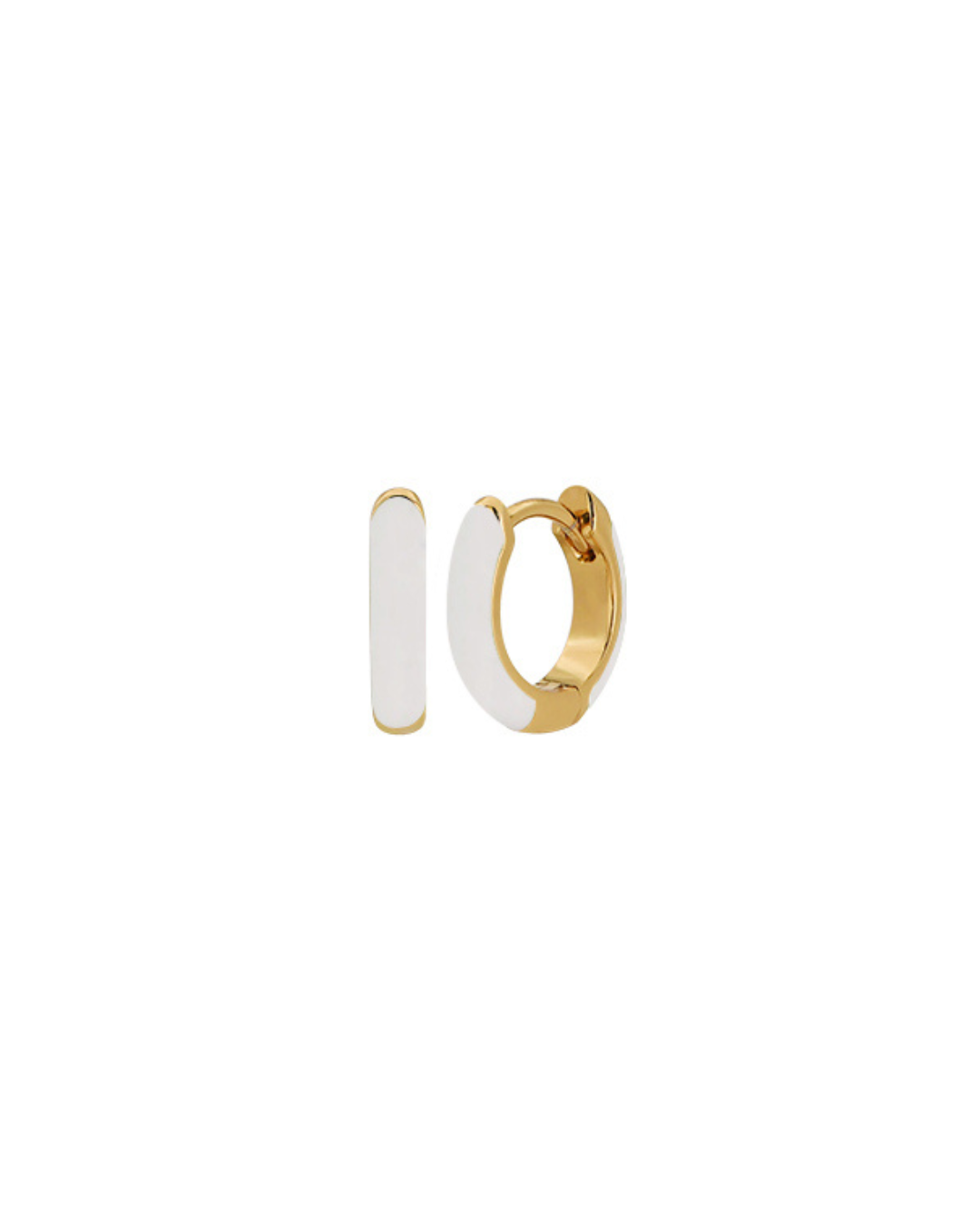 White Enamel Gold Huggie Earrings
