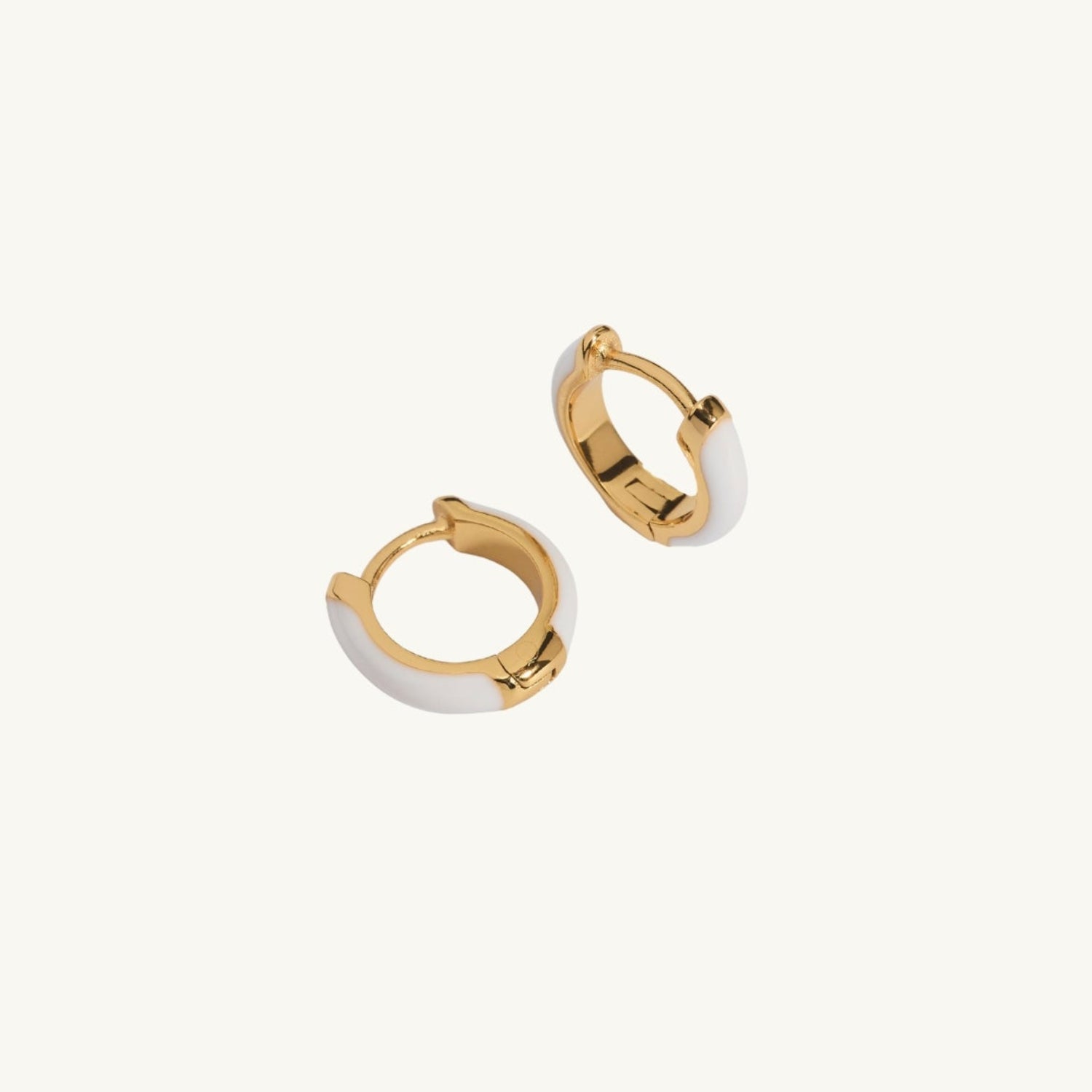 White Enamel Gold Huggie Earrings