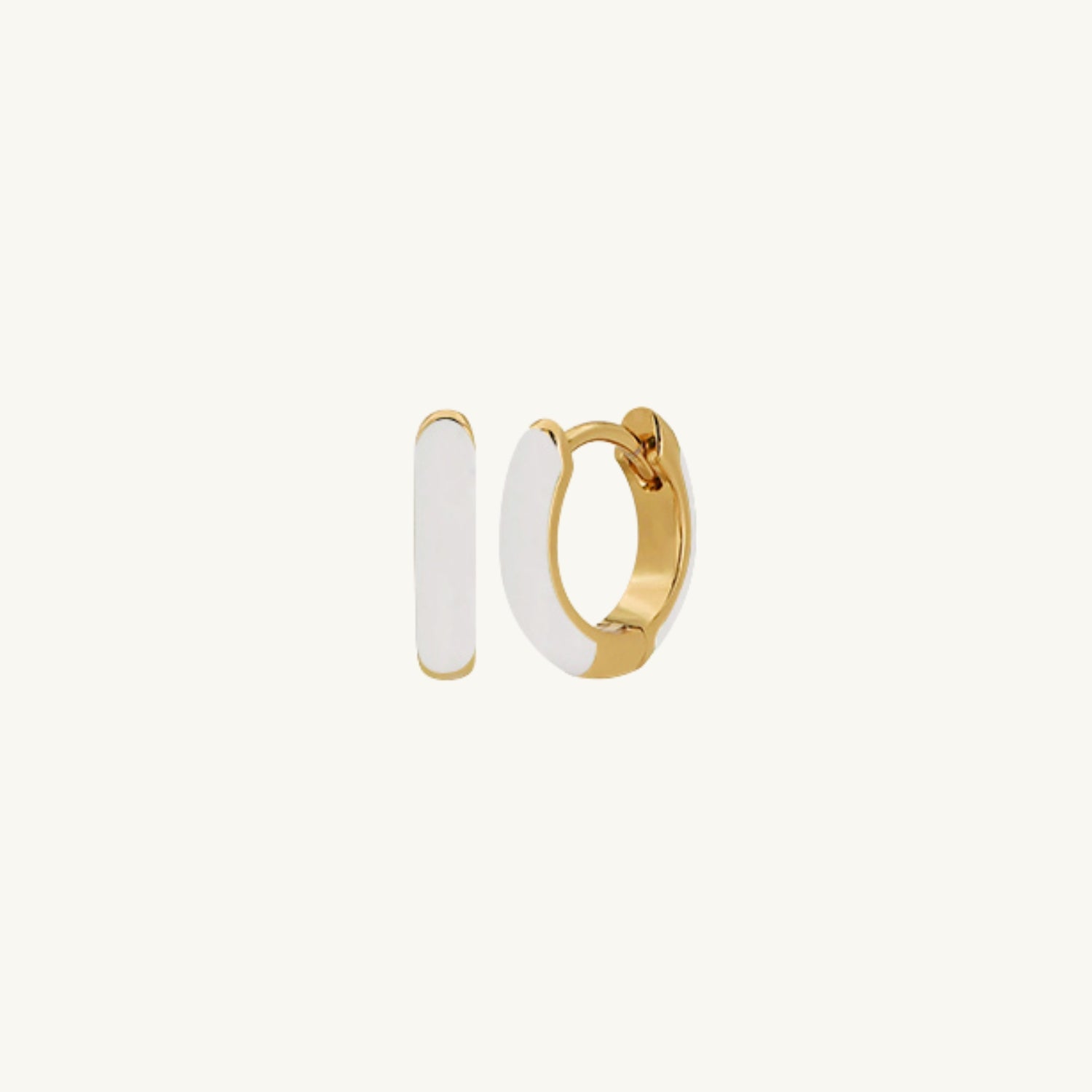 White Enamel Gold Huggie Earrings