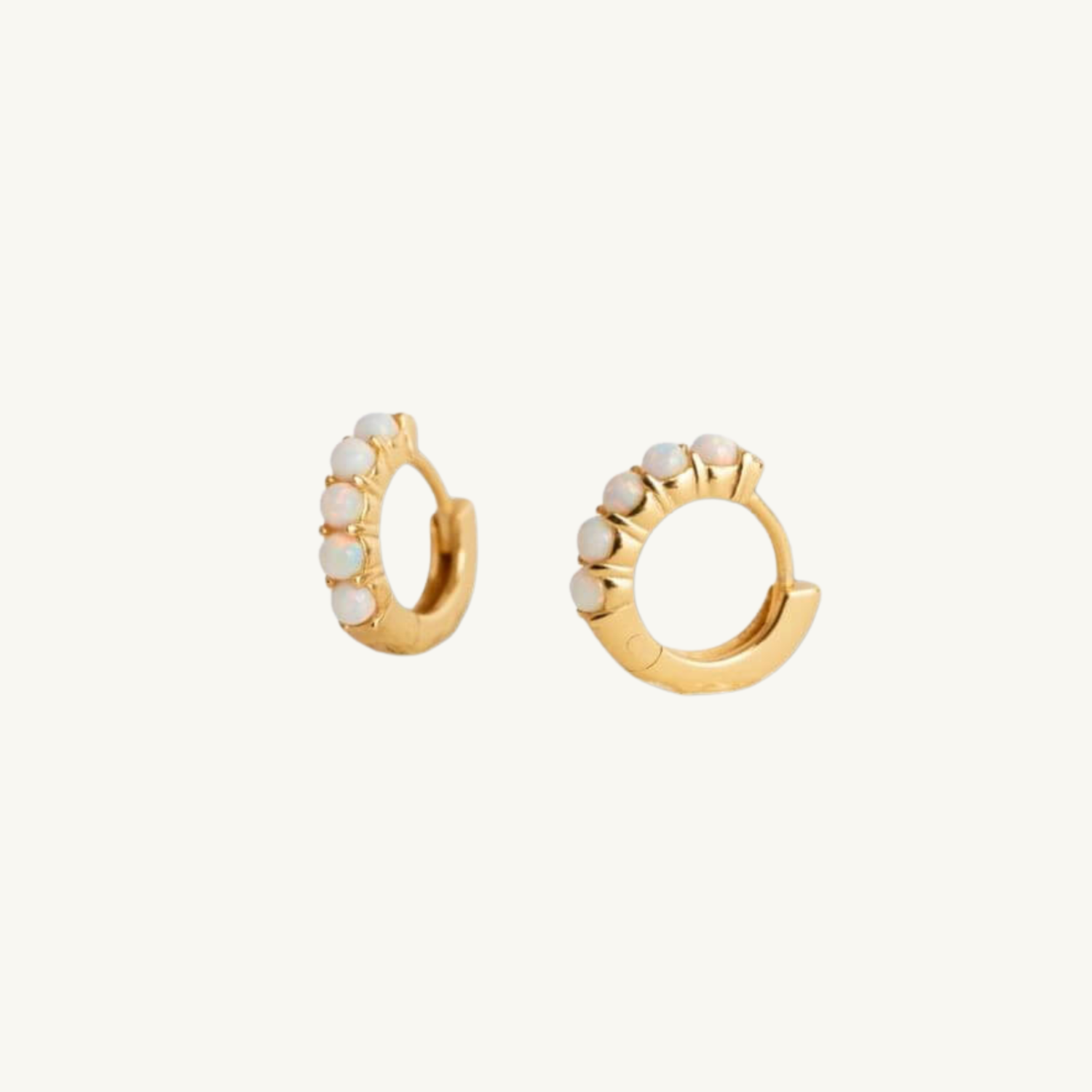  White Opal Gold Huggie Earrings