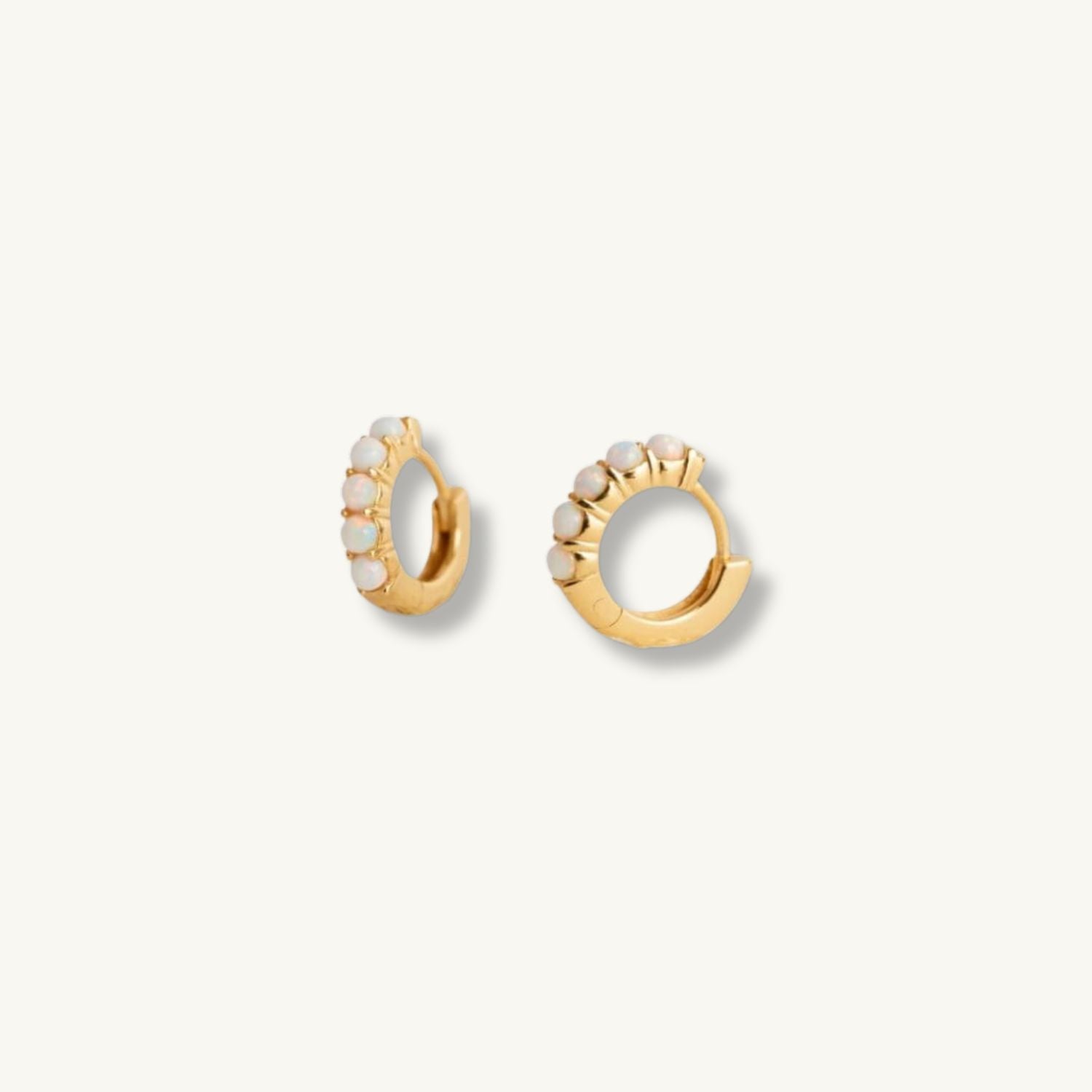 White Opal Gold Huggie Earrings