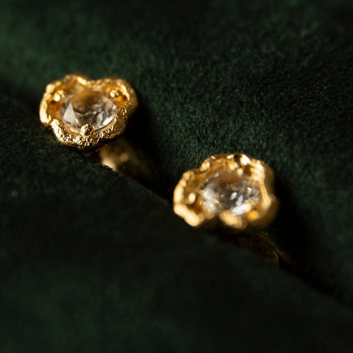 White Topaz Gold Lichen Stud Earrings