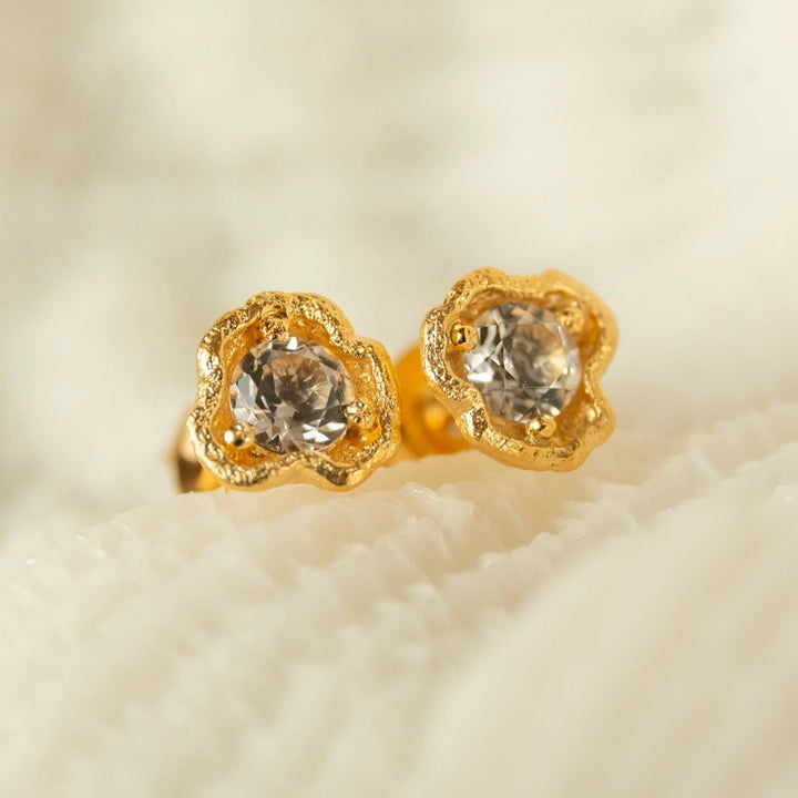 White Topaz Gold Lichen Stud Earrings