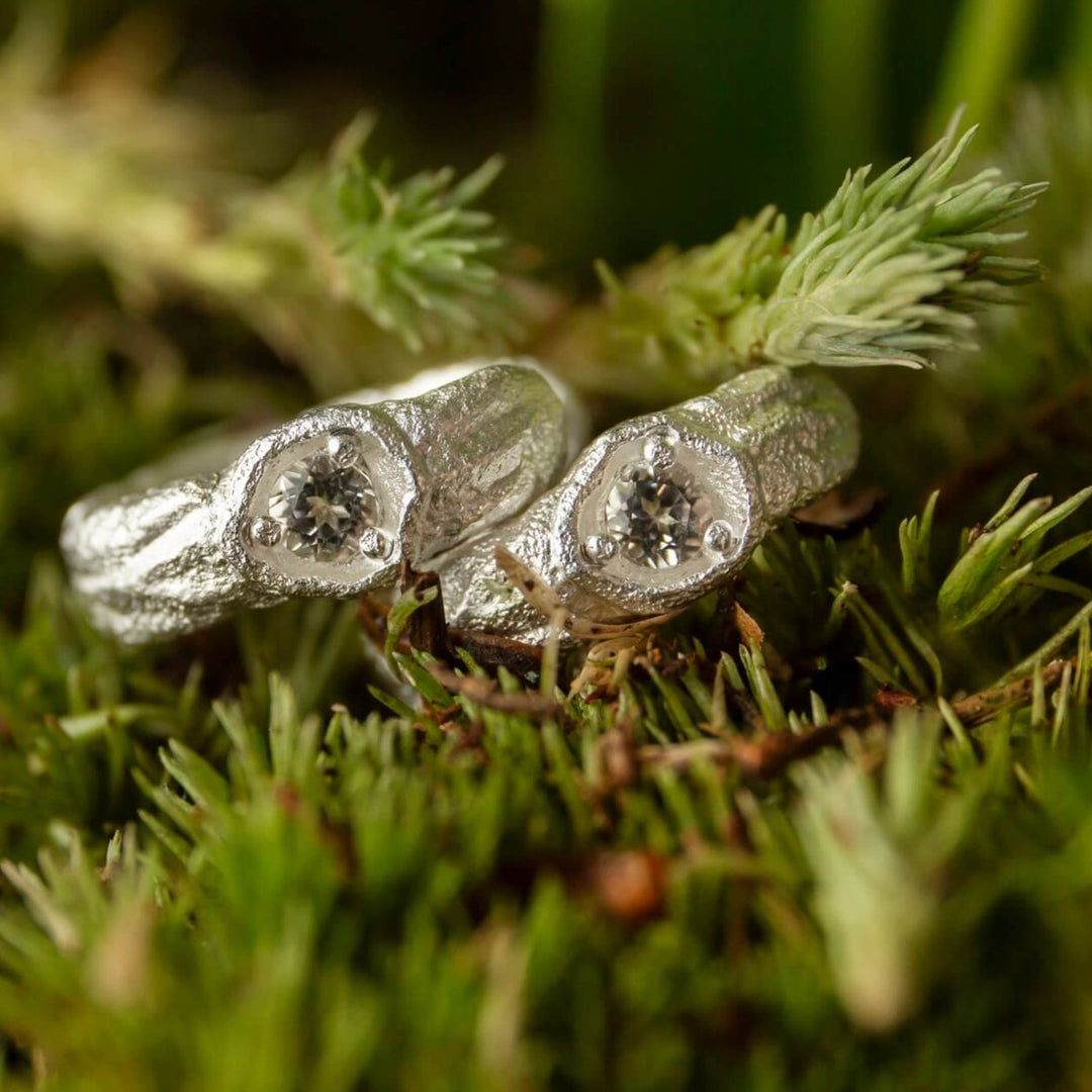 White Topaz Silver Branch Hoop Earrings