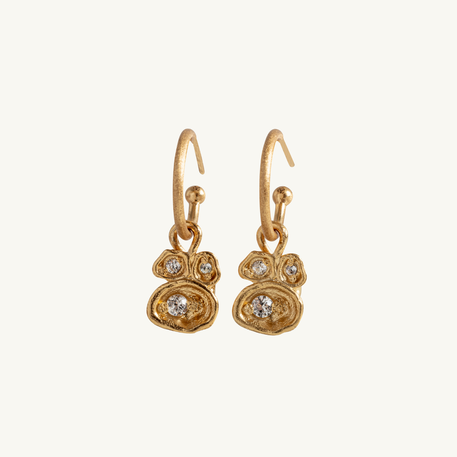 White Topaz Gold Lichen Hoop Earrings