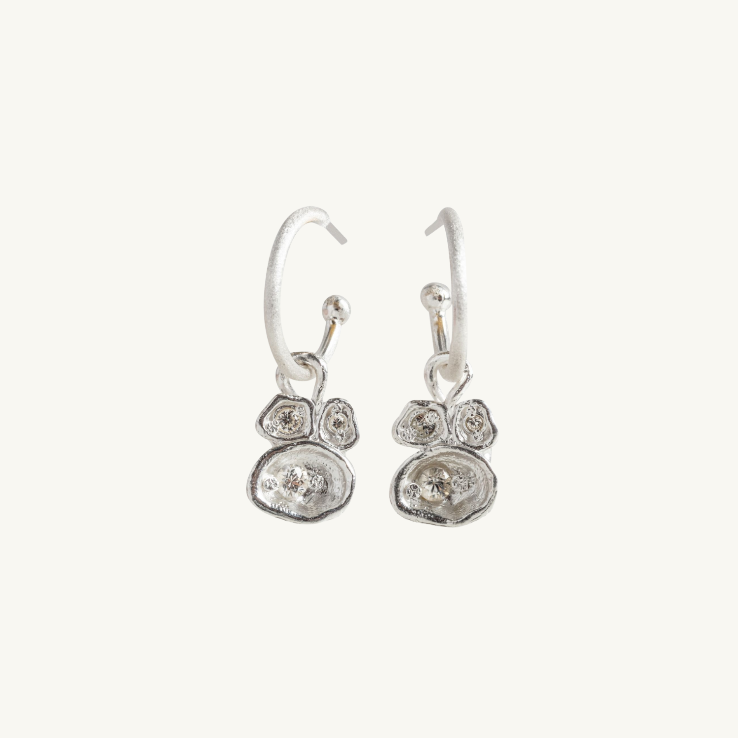 White Topaz Silver Lichen Hoop Earrings