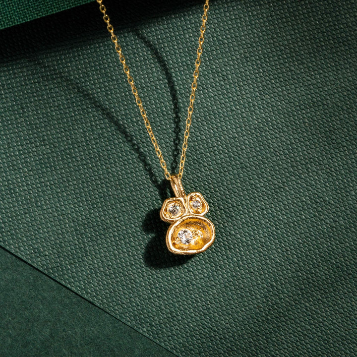 White Topaz and Gold Lichen Birthstone Pendant Necklace