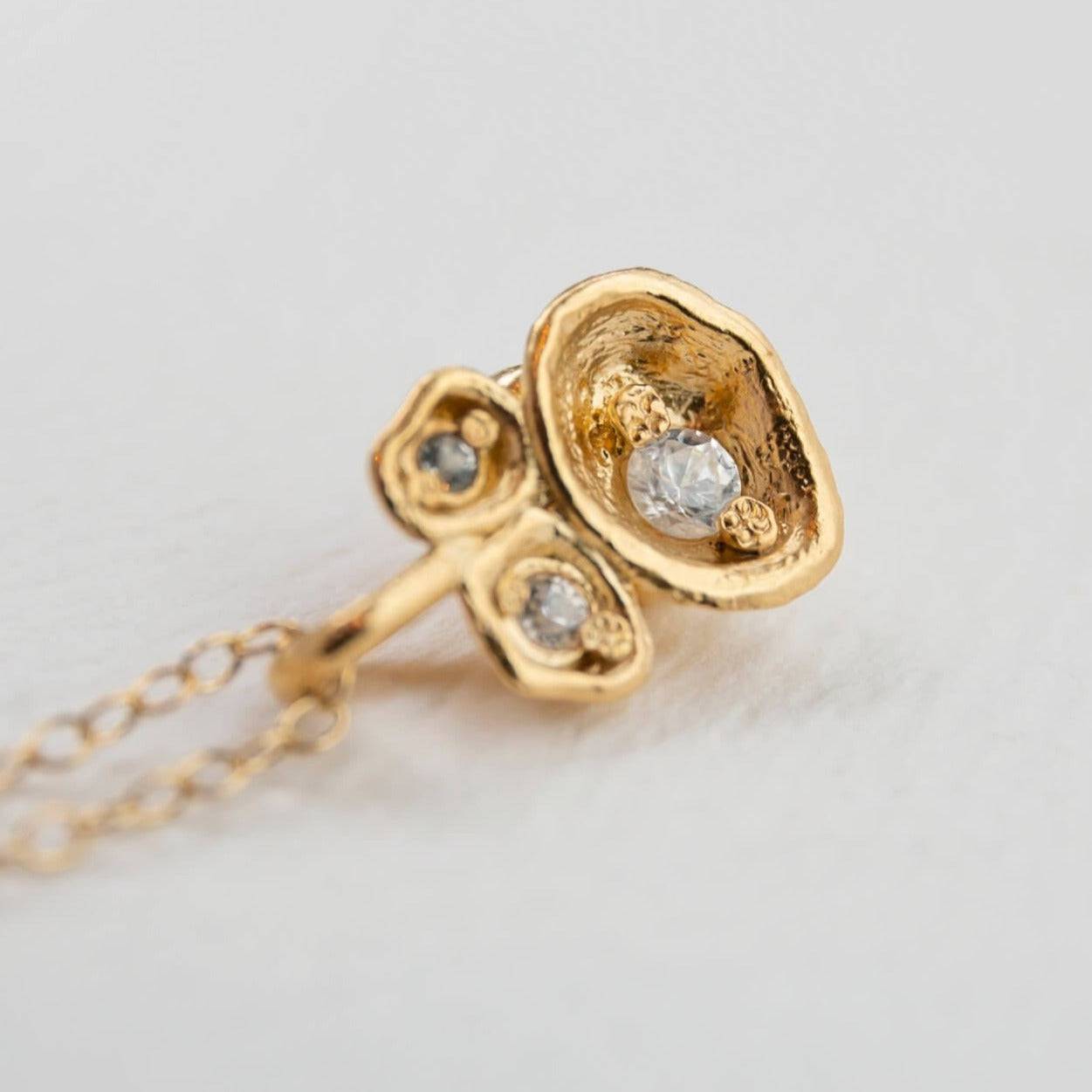 White Topaz and Gold Lichen Birthstone Pendant Necklace - close up