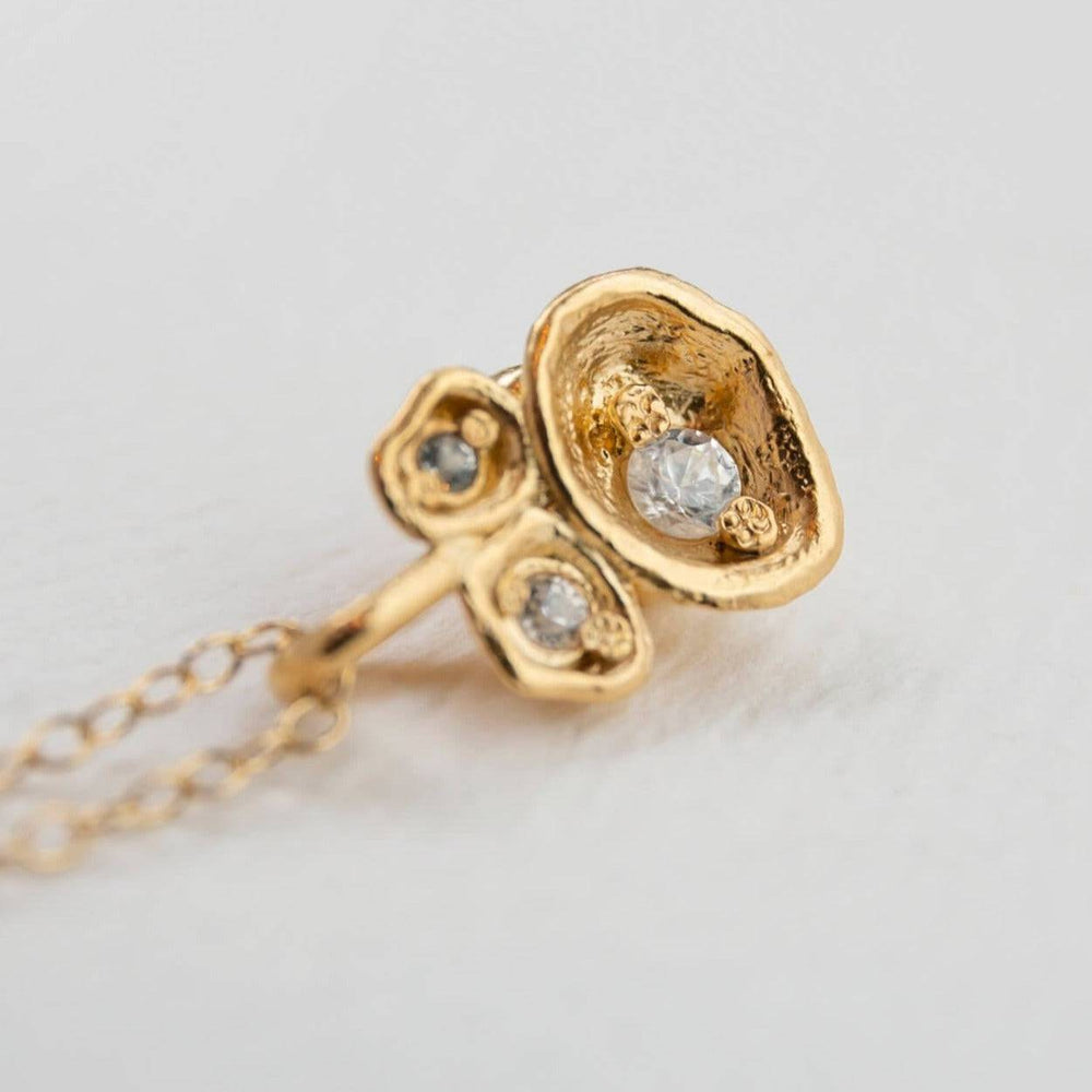 White Topaz and Gold Lichen Birthstone Pendant Necklace - close up