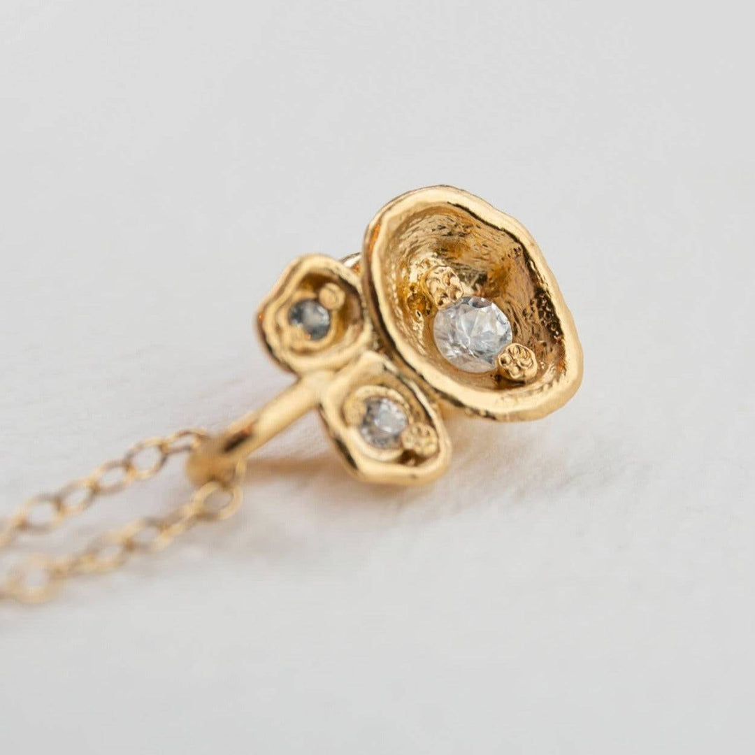 White Topaz and Gold Lichen Birthstone Pendant Necklace - close up
