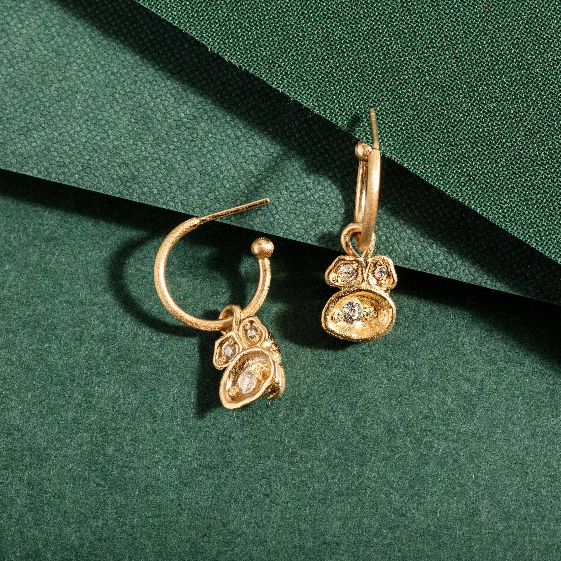 White Topaz  Gold Lichen Birthstone Hoop Earrings