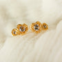 White Topaz Gold Gemstone Double Lichen Stud Earrings