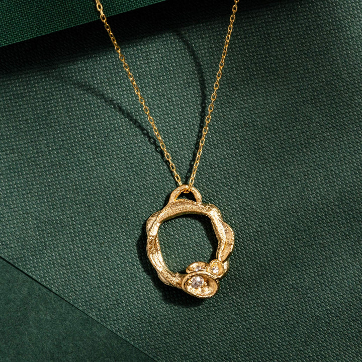 White Topaz and Gold Branch Birthstone Circle Necklace - Large