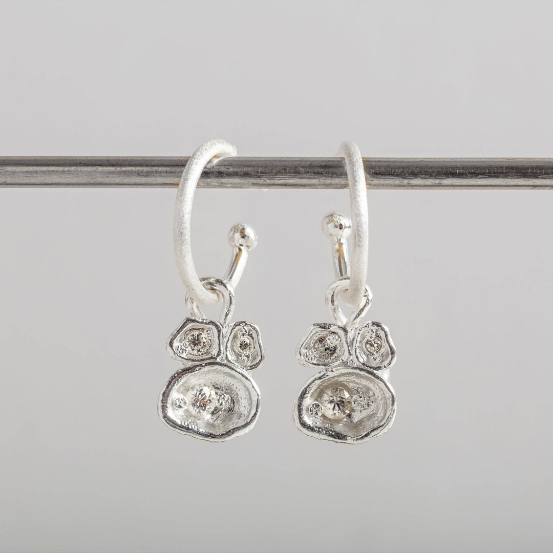 White Topaz and Silver Lichen Birthstone Hoop Earrings