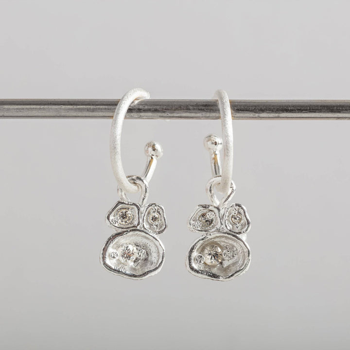 White Topaz and Silver Lichen Birthstone Hoop Earrings