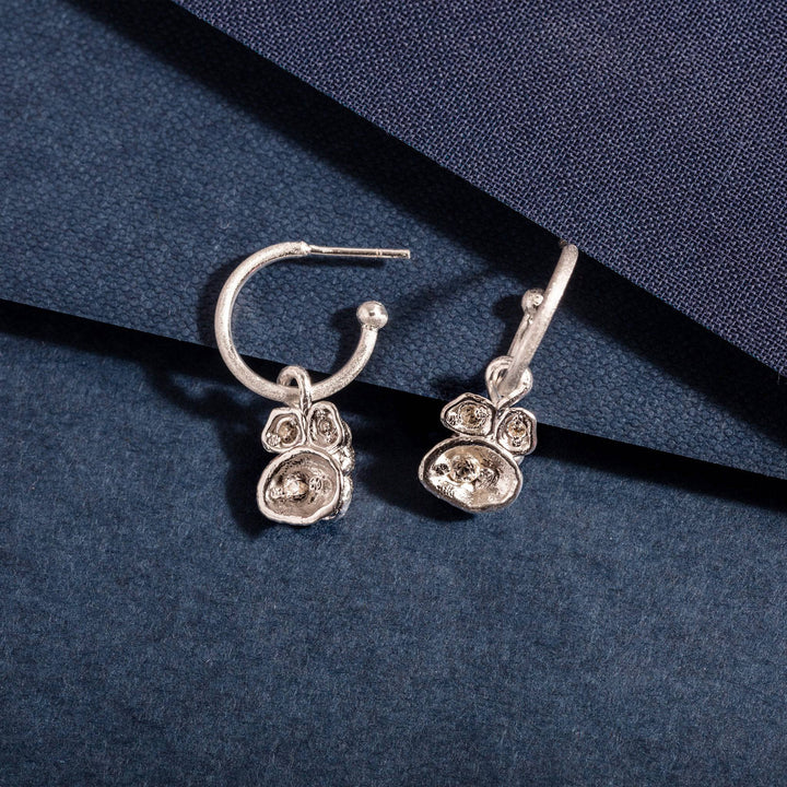 White Topaz and Silver Lichen BIrthstone Hoop Earrings