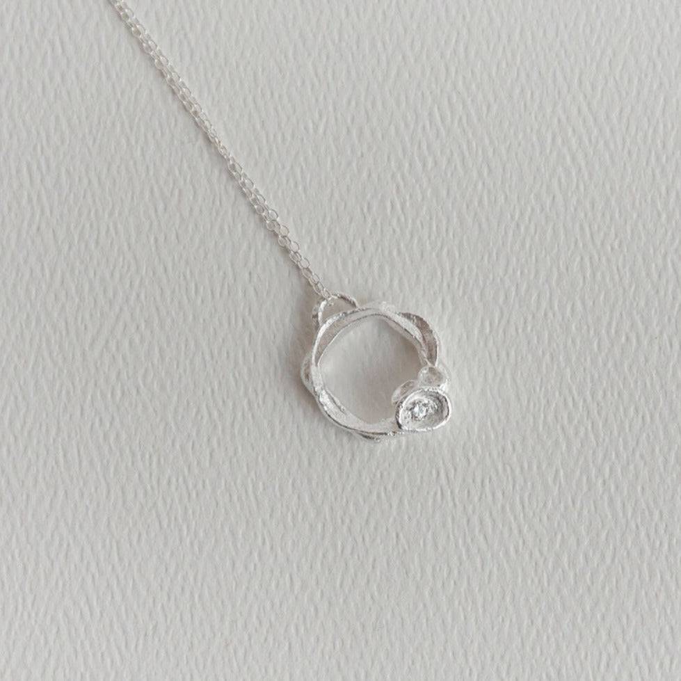 White Topaz and Silver Branch Birthstone Circle Necklace - Large