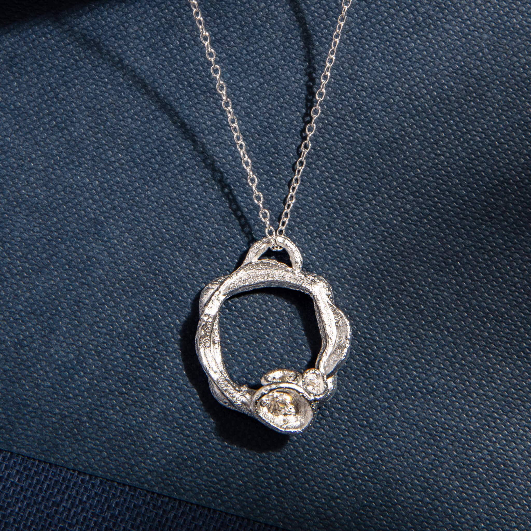 White Topaz and Silver Branch Birthstone Circle Necklace - Large
