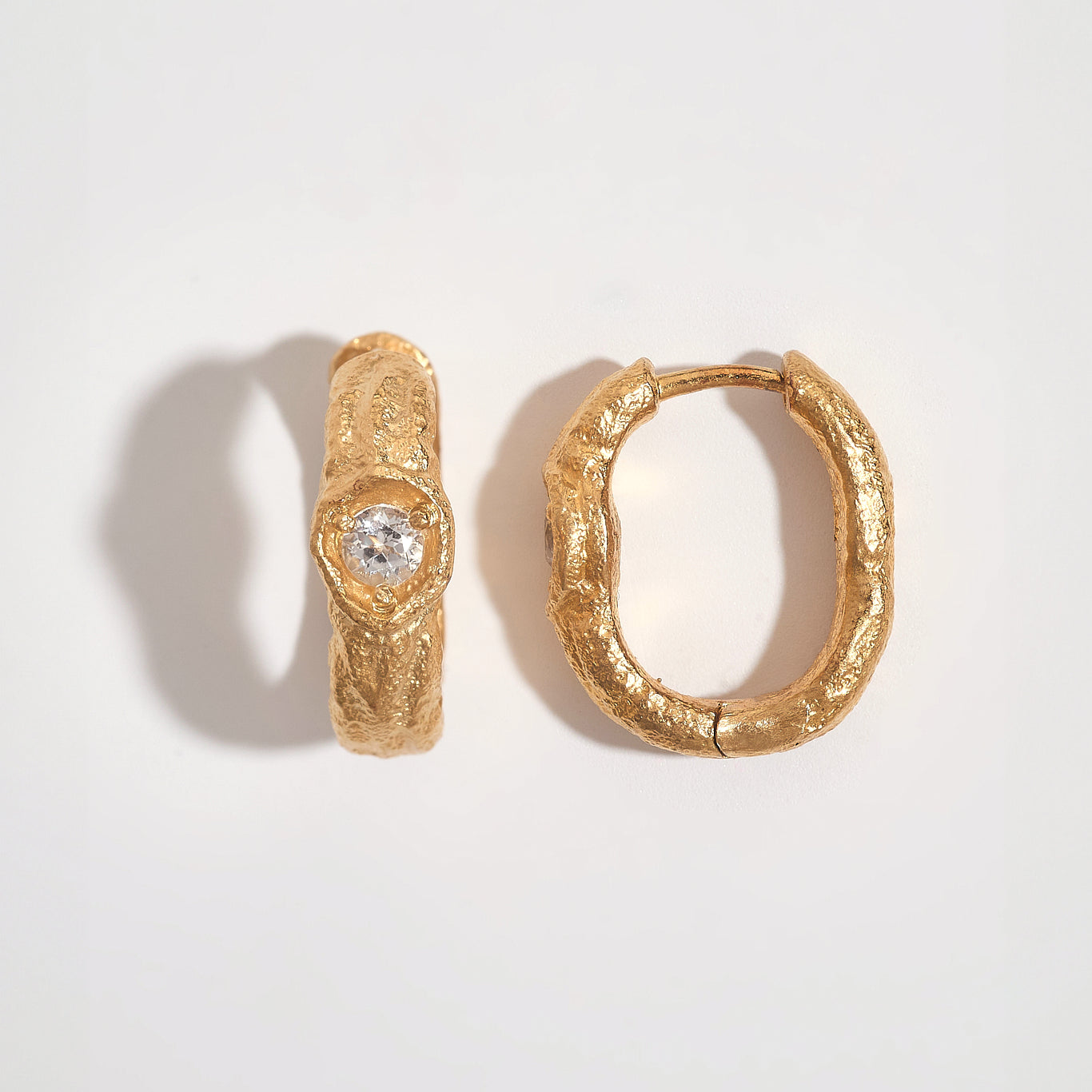 White Topaz Gold Branch Hoop Earrings