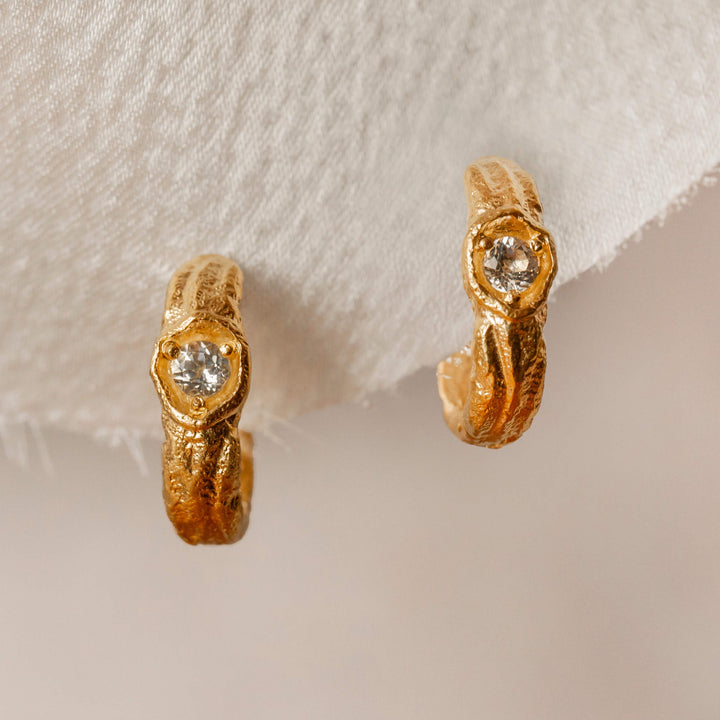 White Topaz Gold Branch Hoop Earrings