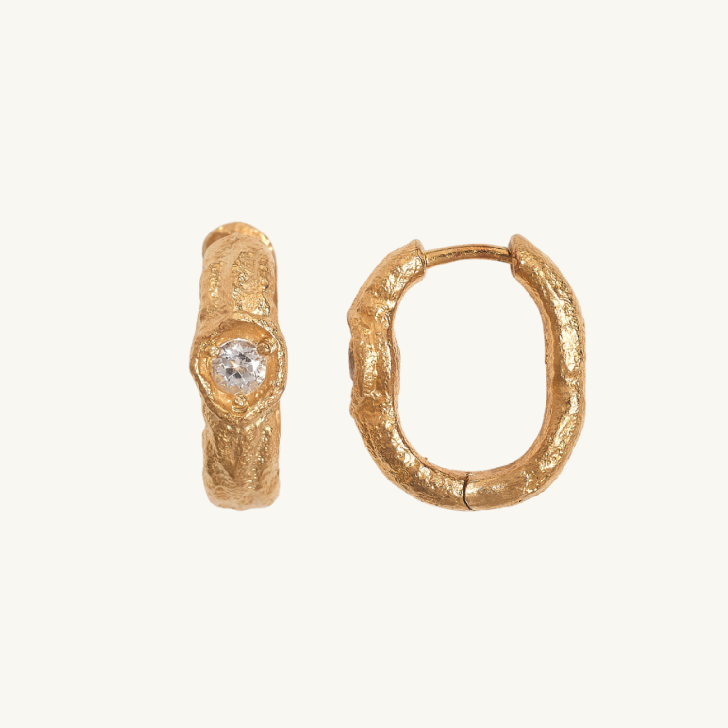 White Topaz Gold Branch Hoop Earrings