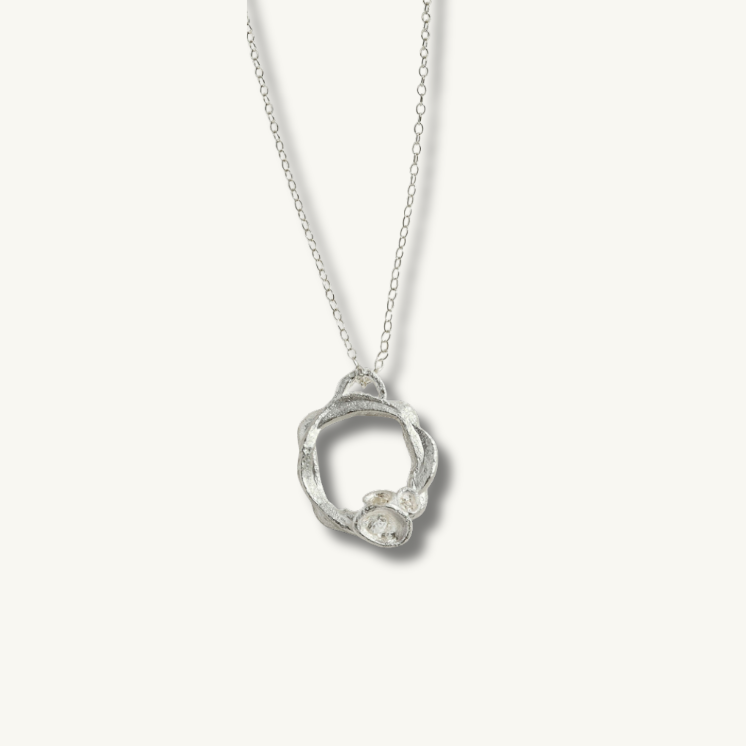 White Topaz Silver Circle Necklace (Large)
