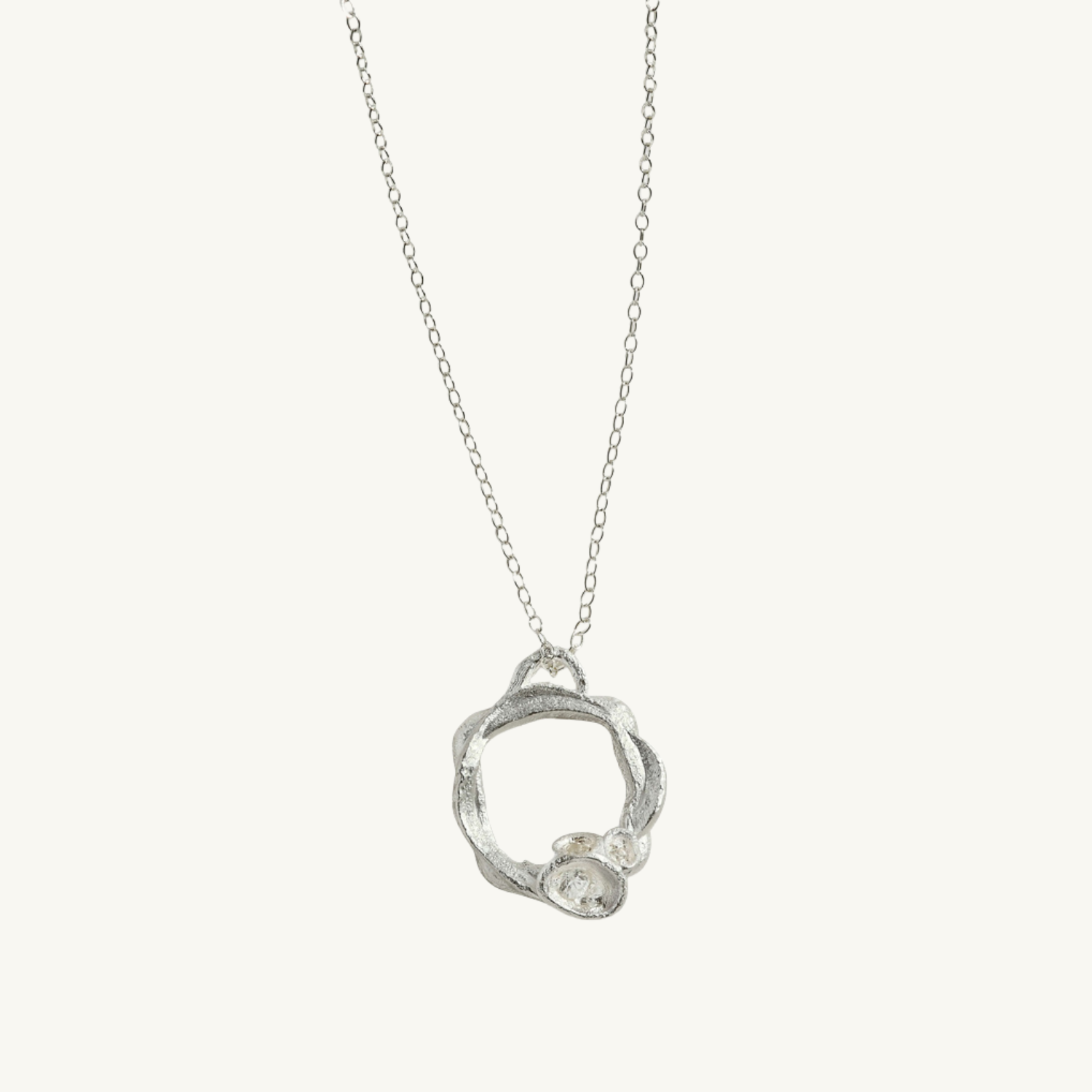 White Topaz Silver Circle Necklace (Large)