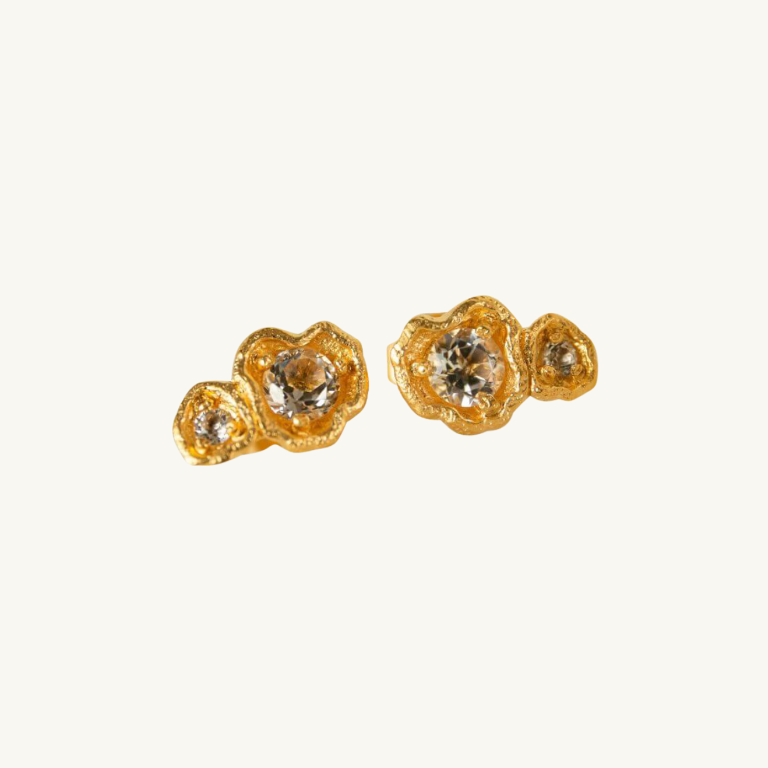 White Topaz Gold Climber Stud Earrings