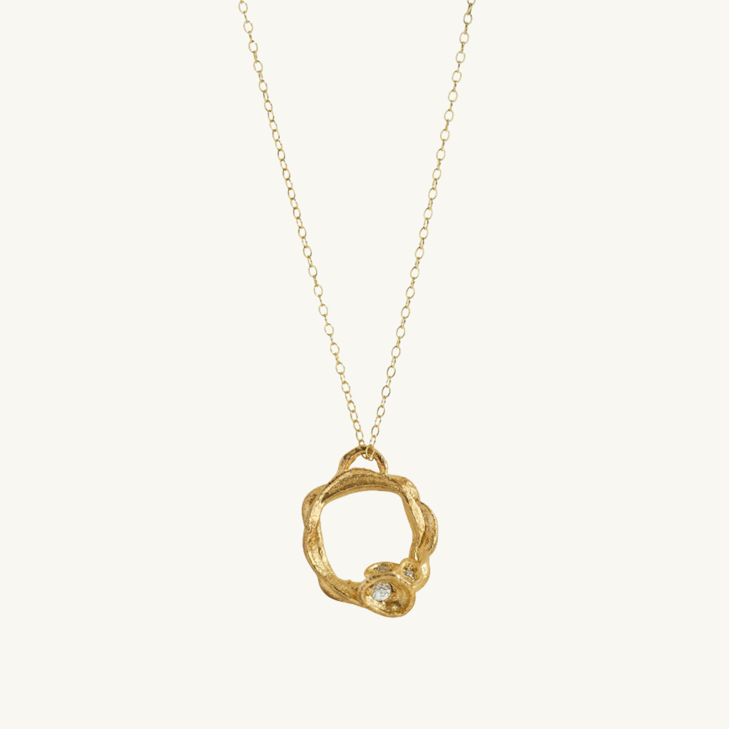 White Topaz Gold Circle Necklace (Large)