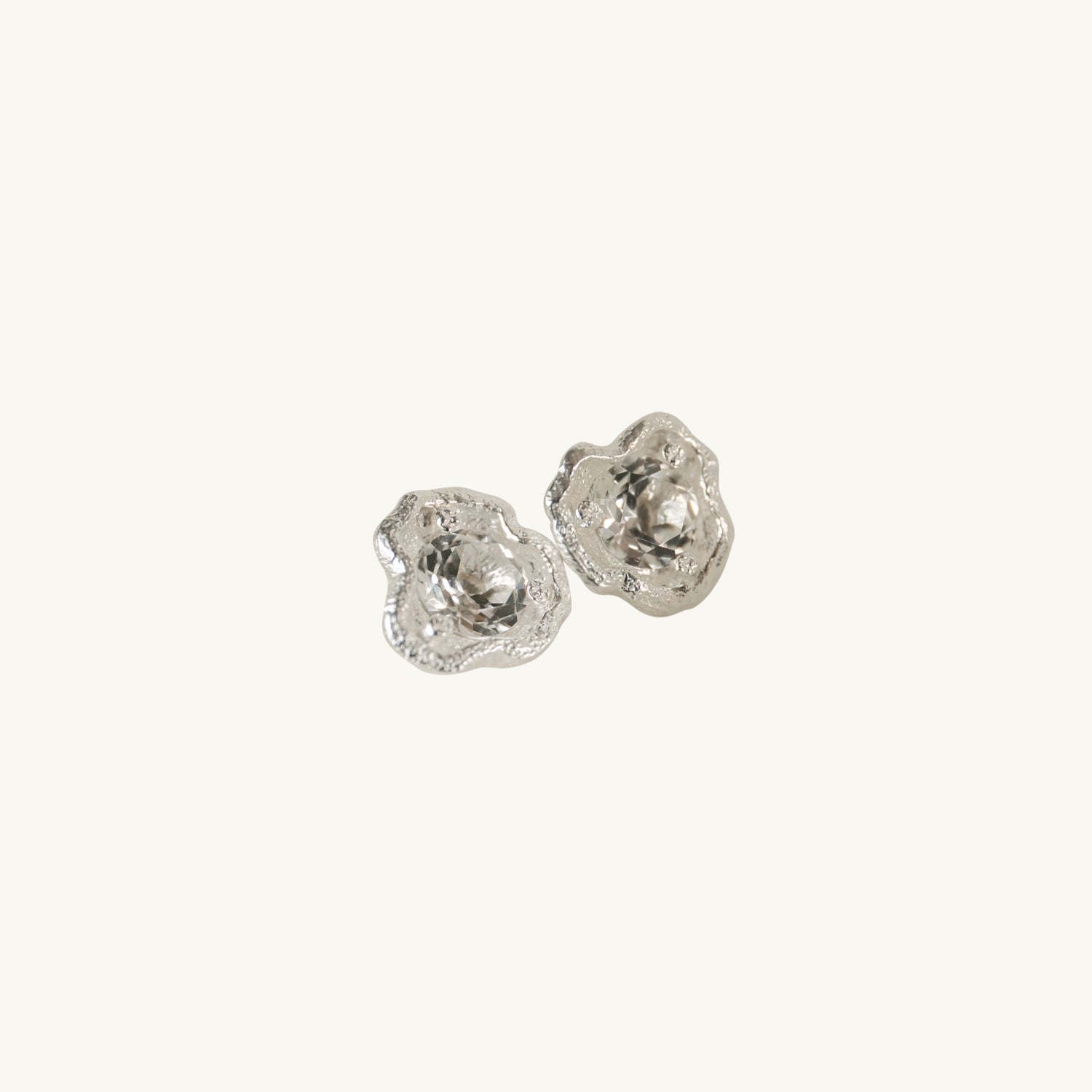 White Topaz Silver Lichen Stud Earrings
