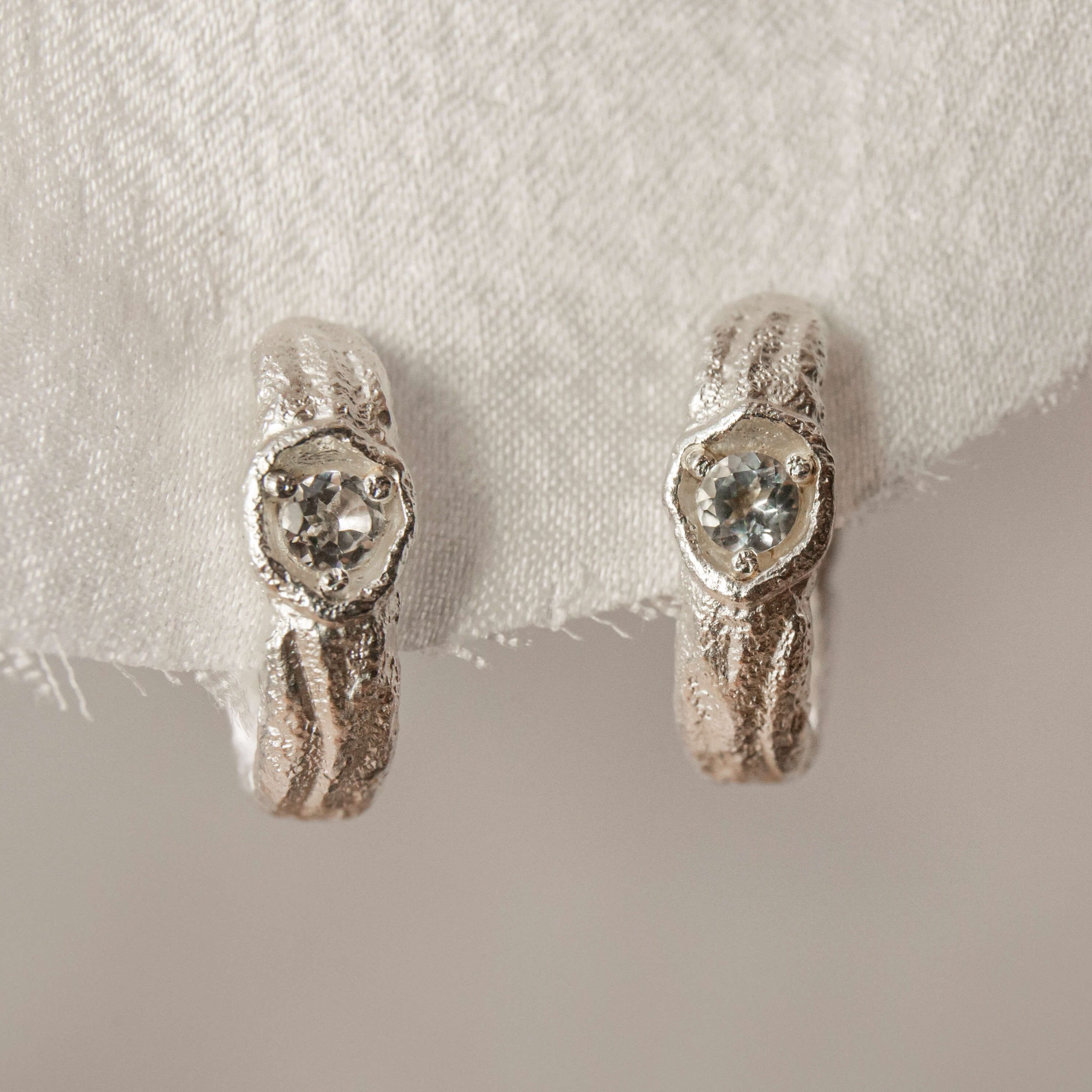 White Topaz Silver Branch Hoop Earrings