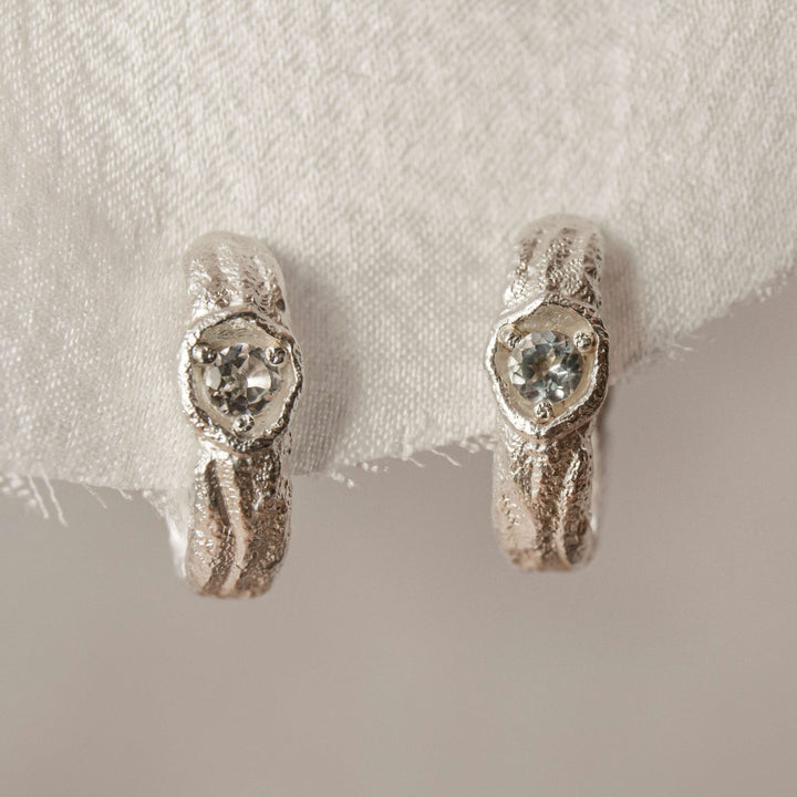 White Topaz Silver Branch Hoop Earrings