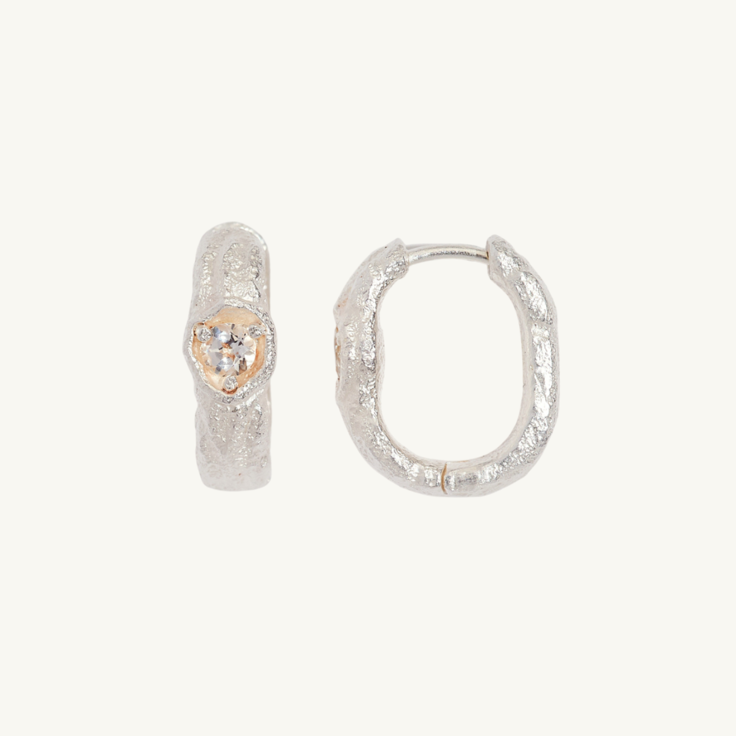 White Topaz Silver Branch Hoop Earrings