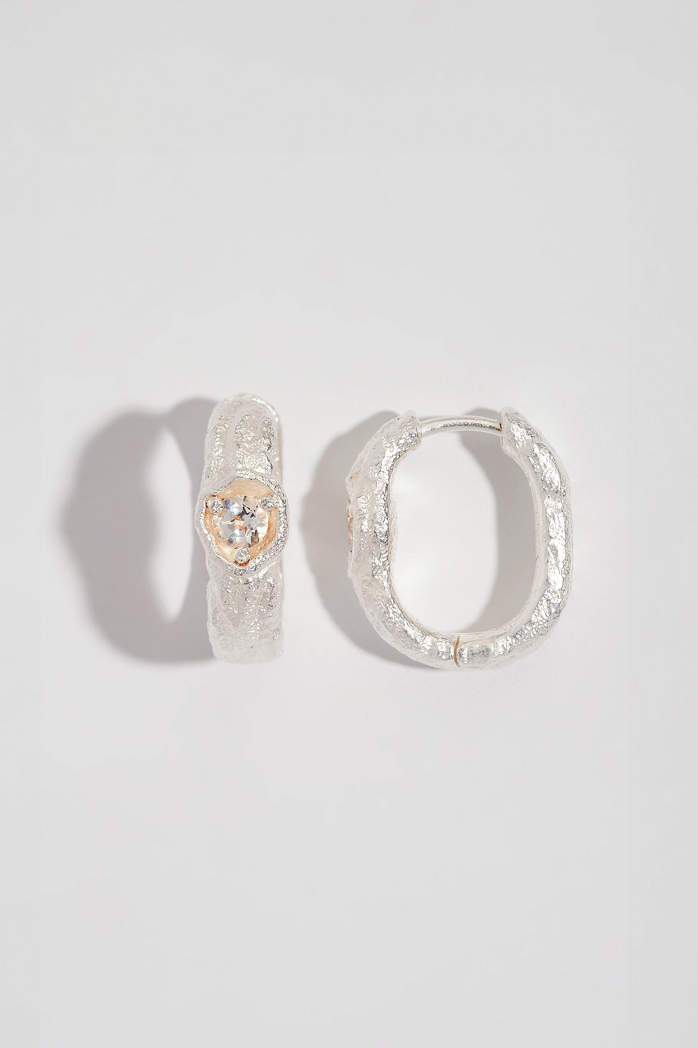 White Topaz Silver Branch Hoop Earrings