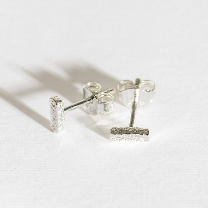Claire Hill Designs Antique Textured Recycled 925 Sterling Silver Bar Stud EarringsAntique-Textured Silver Bar Stud Earrings