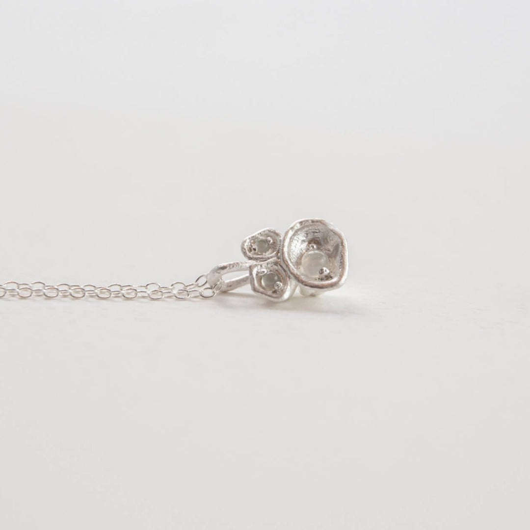 Moonstone and Silver Pendant Birthstone NecklaceMoonstone and Silver Lichen Pendant Necklace - close up